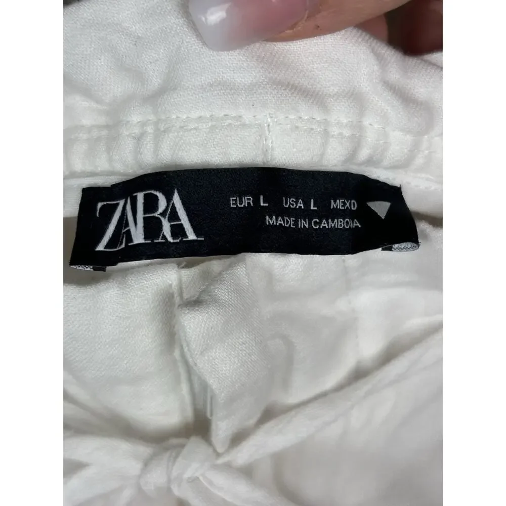 Zara Linen Cotton Women’s Shorts Size‎ Large White Breathable Summer Minimalist